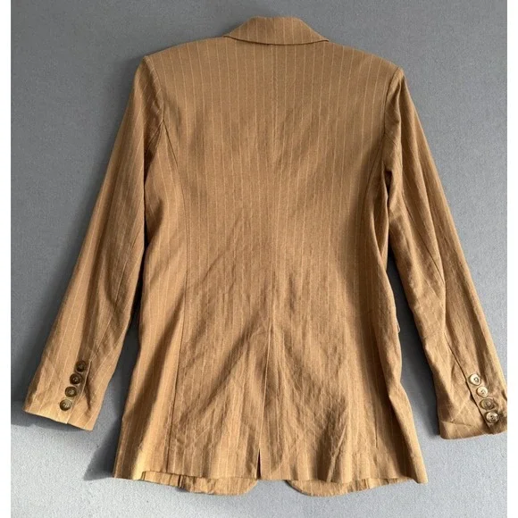 Nicholas Women US 8 Oversized Linen Blazer Charlee Camel Brown Tan Pinstripe